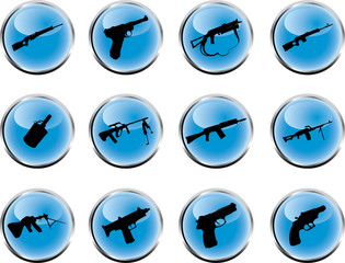 Guns. Set of 12 round vector buttons for web