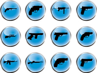 Guns. Set of 12 round vector buttons for web