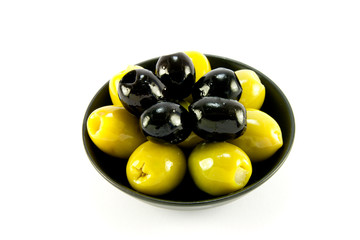 Green and Black Olives in a Bowl