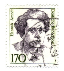 1988: A stamp printed in Germany shows Hannah Arendt