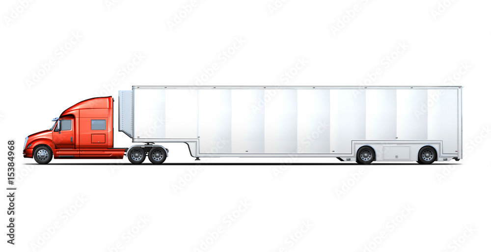 Wall mural Side rendering of red and white semi-truck