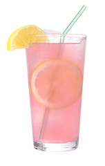 Frosty Glass Of Pink Lemonade With Straw Isolated