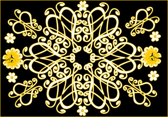 white and yellow ornament on black