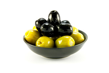 Green and Black Olives in a Bowl
