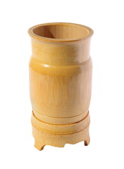 Wooden bamboo glass on a white background. (isolated)