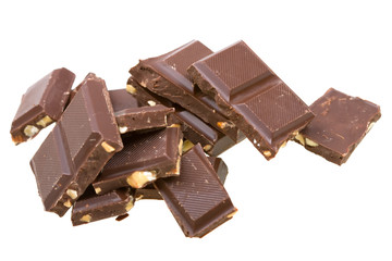 Blocks of chocolate isolated on white
