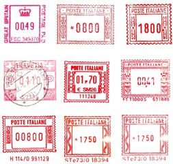red and rectangular postmarks background