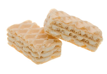 Close-up two waffles isolated on white