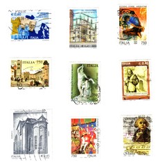 bunch of   italian stamps isolated over white
