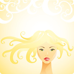 Blonde woman with long hair into the summer sun. Seasonal