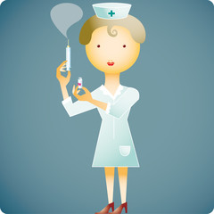 Nurse with a syringe and a little medicine bottle in her hands