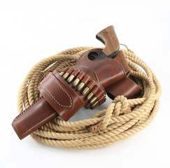 Pistol in holser with rope