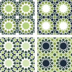 4 Islamic Star Patterns Brown, Blue, Green, White