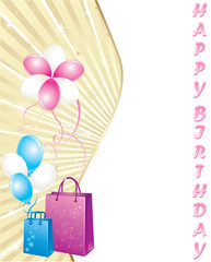Shopping bags and balloons, birthday card