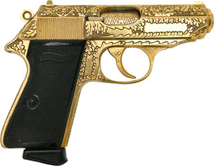 gold engraved gangster pistol isolated on white