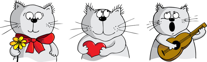 Three cats fallen in love - vector illustration