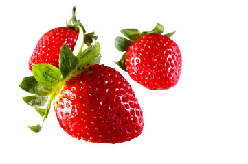 three straberries isolated on white background