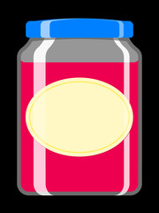 Jar with pink jam with label