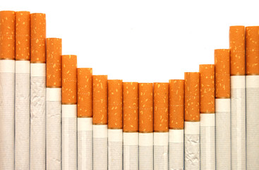 row of cigarettes on white background
