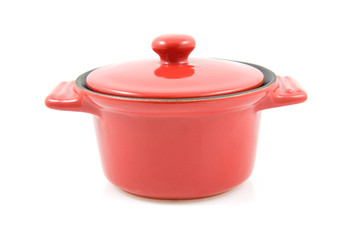 red casserole isolated on white
