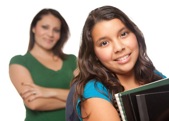 Hispanic Mother and Daughter Ready for School