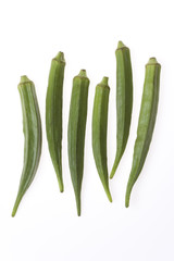 Six okras on white background