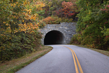 Fall scenic view of Blue Ridge Parkway and Tunnel