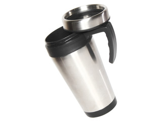 Heat protection-thermos(steel travel)coffee mug. Isolated