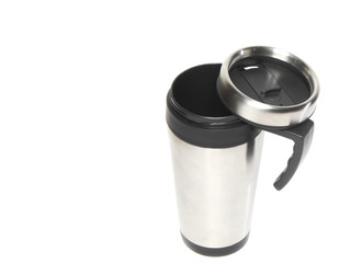 Heat protection-thermos(steel travel)coffee mug. Isolated