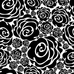 Papier Peint photo autocollant Fleurs noir et blanc Motif rose sans soudure grunge noir