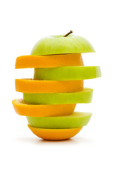 Fototapeta na wymiar Sliced orange and apple isolated on the white