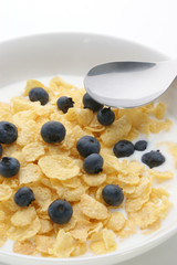 Müsli mit Milch und Blaubeeren