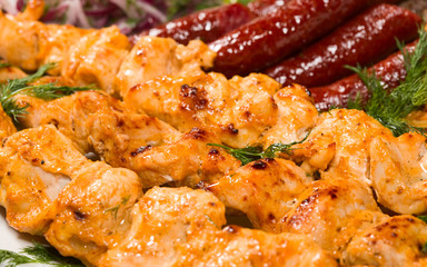barbecue with sauce and vegetables