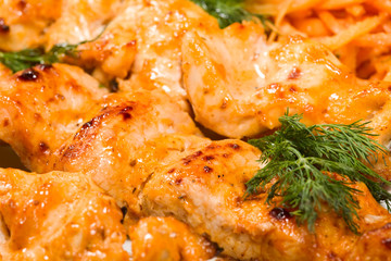 barbecue with sauce and vegetables