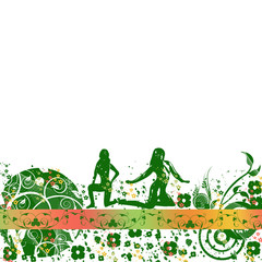 Fototapeta premium two girls and floral background