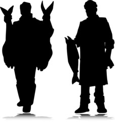 two man and fish vector silhouettes