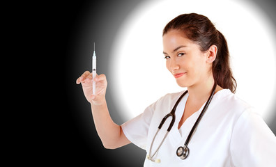 Nurse with Syringe Looking at You for an Injection