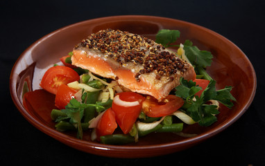 fried salmon with vegetables