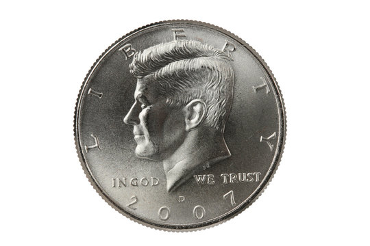 John F Kennedy Half Dollar coin with clipping path