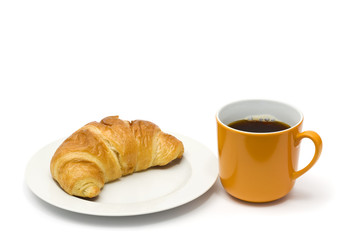 frühstück mit kaffee und croissant, isoliert