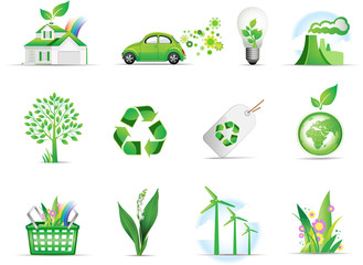 Set of green environmental icons
