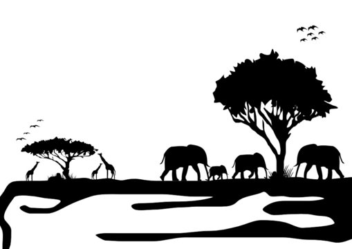 Silhouette von Afrika mit Tieren