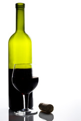 red wine glass and bottle