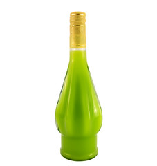 A bottle of liquor with a natural juice of kiwi fruit