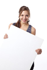 Fototapeta premium junge frau mit schild