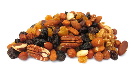 Snack food nuts and raisins