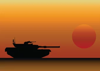 Poster Im Rahmen Militärpanzer Silhouette gegen Morgen- oder Abendhimmel © Barry Barnes
