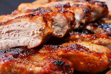 Grilled pork ribs on wooden plate - 15478139