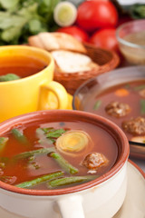 vegetable soup with meatballs and green beans