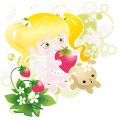 young girl with strawberry